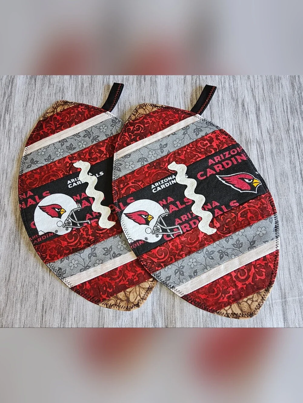 Homemade Arizona Cardinals Red & Black Oven Mitts / Pot Holders